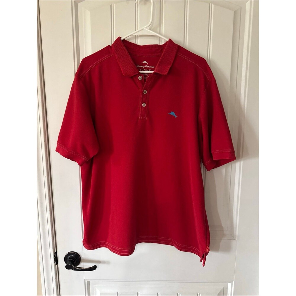 Men’s Tommy Bahama Supima Cotton XL  red short sleeve polo Contrast Stitch Blue